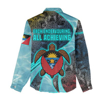 Antigua and Barbuda Sea Turtle Women Casual Shirt with Tribal Mandala Design with Ocean Waves and National Flag - Wonder Print Shop