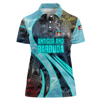 Antigua and Barbuda Sea Turtle Women Polo Shirt with Tribal Mandala Design with Ocean Waves and National Flag - Wonder Print Shop
