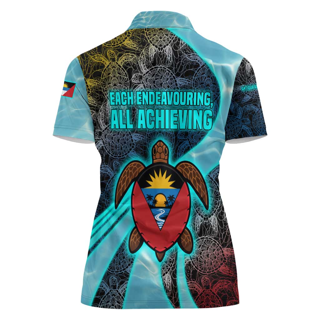 Antigua and Barbuda Sea Turtle Women Polo Shirt with Tribal Mandala Design with Ocean Waves and National Flag - Wonder Print Shop