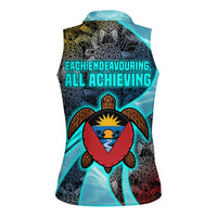 Antigua and Barbuda Sea Turtle Women Sleeveless Polo Shirt with Tribal Mandala Design with Ocean Waves and National Flag - Wonder Print Shop
