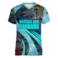 Antigua and Barbuda Sea Turtle Women V-Neck T-Shirt with Tribal Mandala Design with Ocean Waves and National Flag - Wonder Print Shop