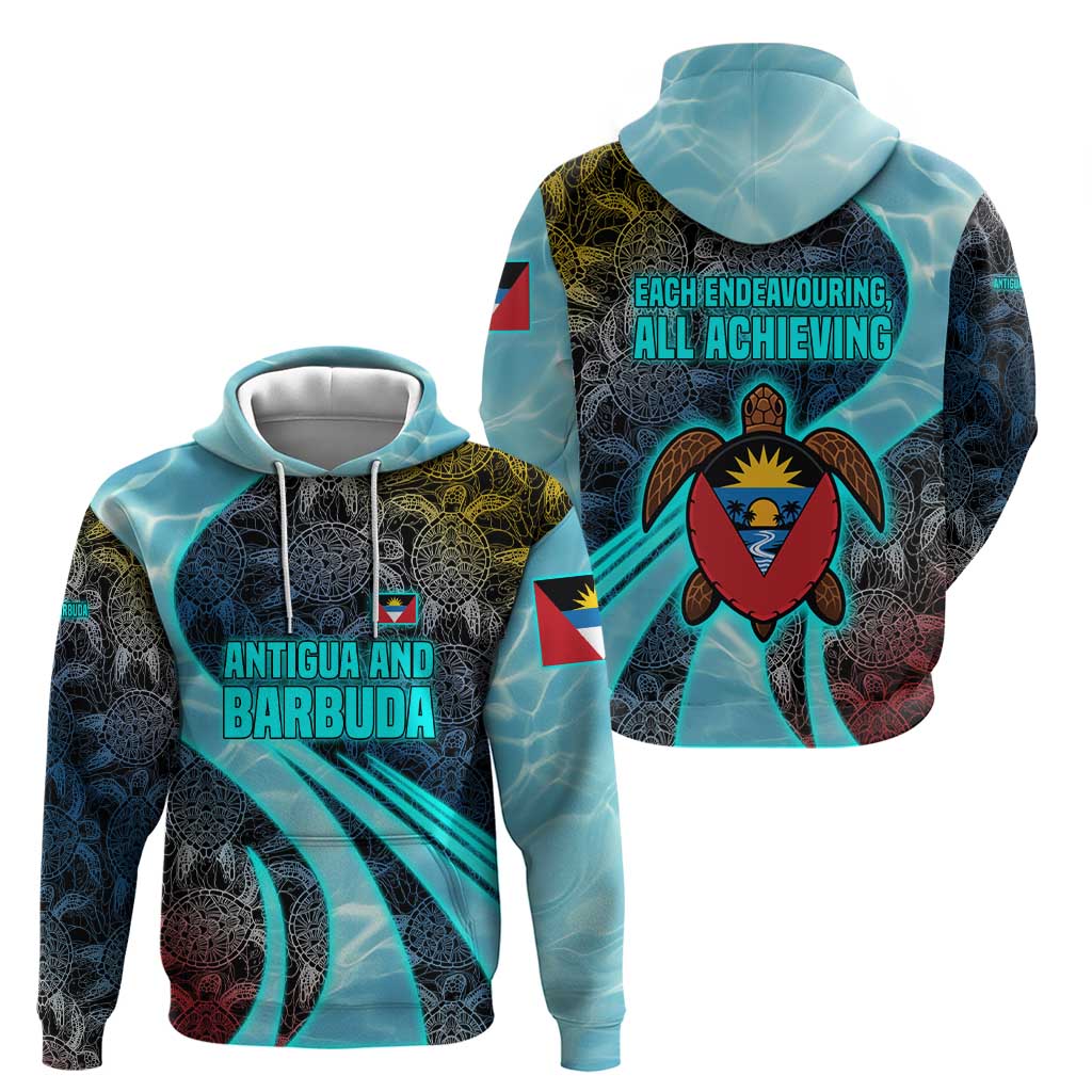 Antigua and Barbuda Sea Turtle Zip Hoodie with Tribal Mandala Design with Ocean Waves and National Flag - Wonder Print Shop