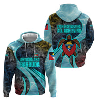 Antigua and Barbuda Sea Turtle Zip Hoodie with Tribal Mandala Design with Ocean Waves and National Flag - Wonder Print Shop