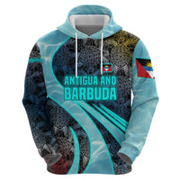 Antigua and Barbuda Sea Turtle Zip Hoodie with Tribal Mandala Design with Ocean Waves and National Flag - Wonder Print Shop