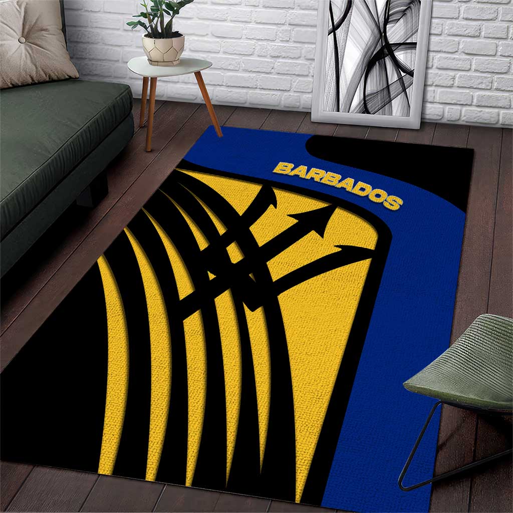 Barbados Flag and Coat of Arms Area Rug Blue Yellow Black Design with National Symbols - Wonder Print Shop