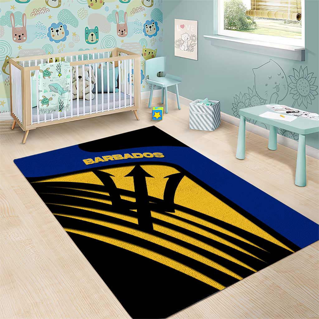 Barbados Flag and Coat of Arms Area Rug Blue Yellow Black Design with National Symbols - Wonder Print Shop