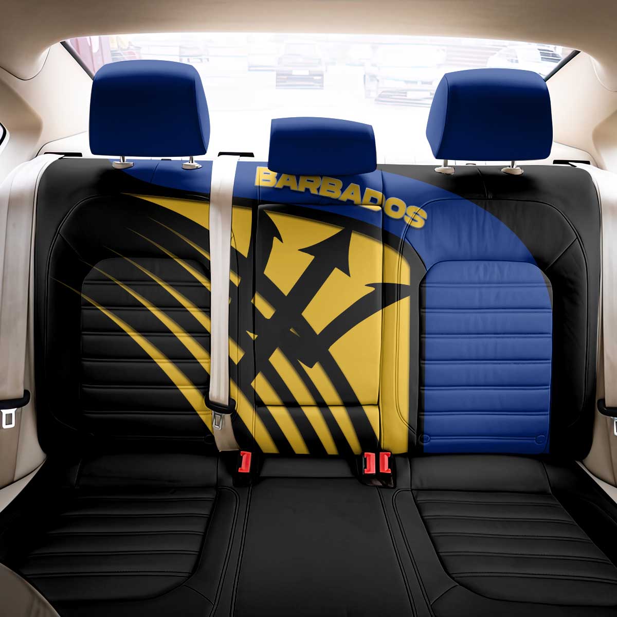 Barbados Flag and Coat of Arms Back Car Seat Cover Blue Yellow Black Design with National Symbols - Wonder Print Shop