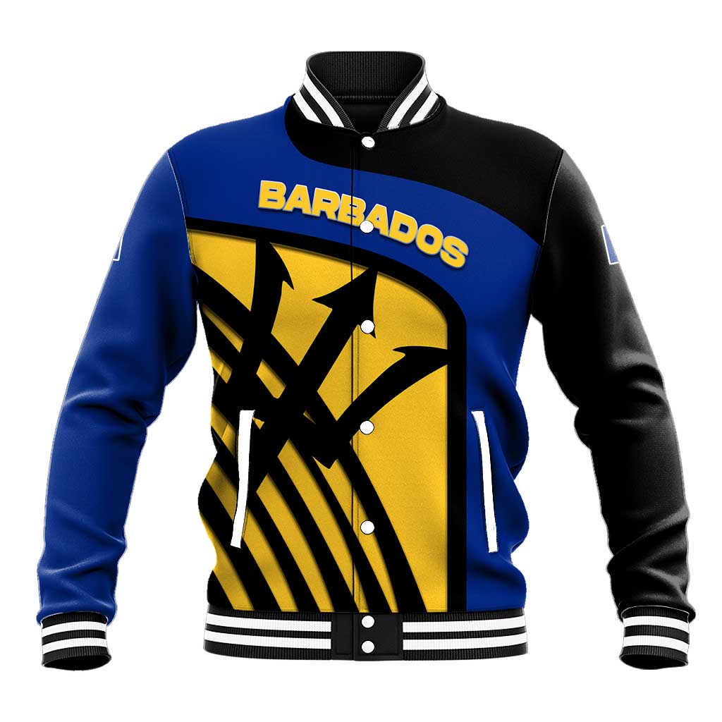 Barbados Flag and Coat of Arms Baseball Jacket Blue Yellow Black Design with National Symbols - Wonder Print Shop