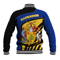 Barbados Flag and Coat of Arms Baseball Jacket Blue Yellow Black Design with National Symbols - Wonder Print Shop