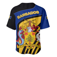Barbados Flag and Coat of Arms Baseball Jersey Blue Yellow Black Design with National Symbols - Wonder Print Shop