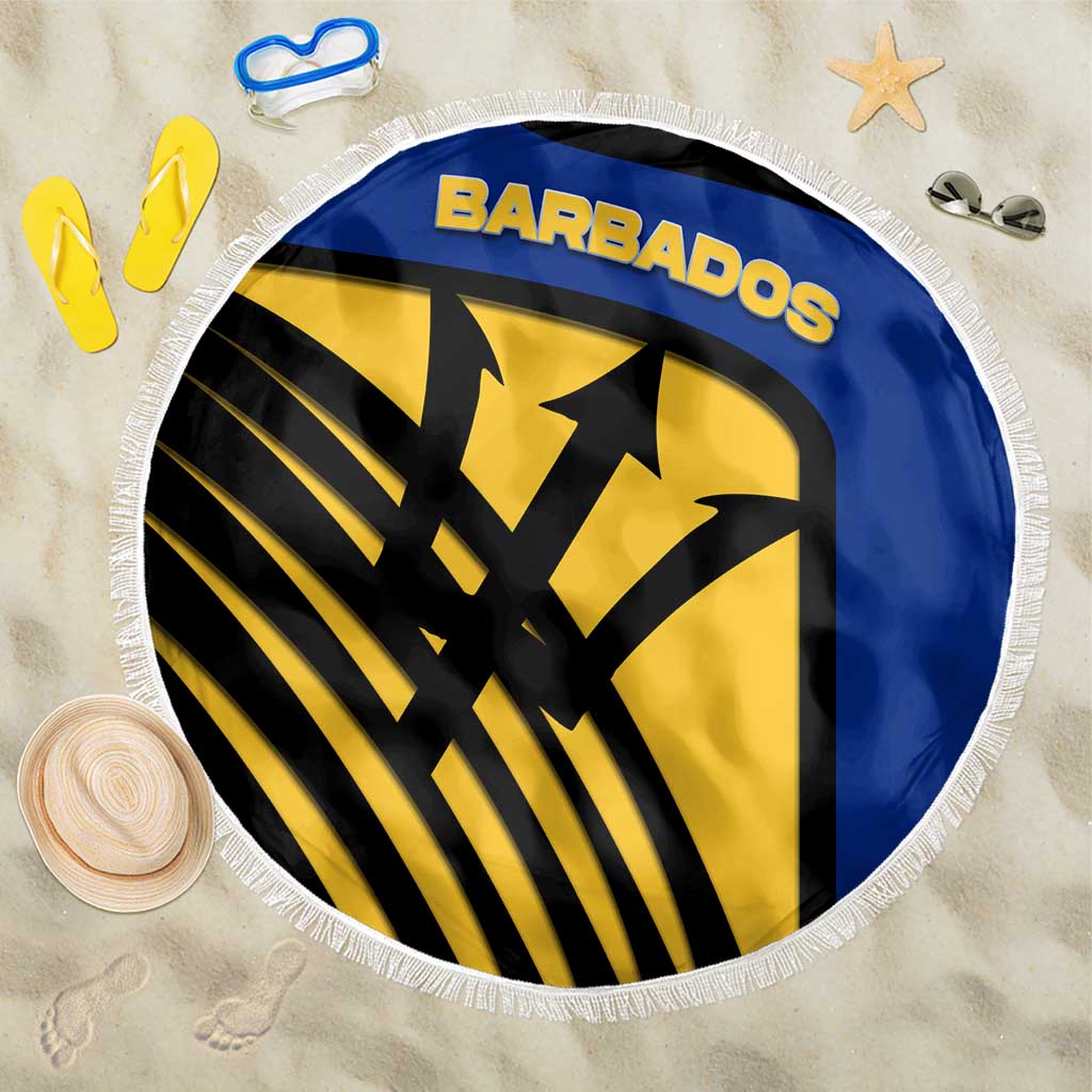 Barbados Flag and Coat of Arms Beach Blanket Blue Yellow Black Design with National Symbols - Wonder Print Shop