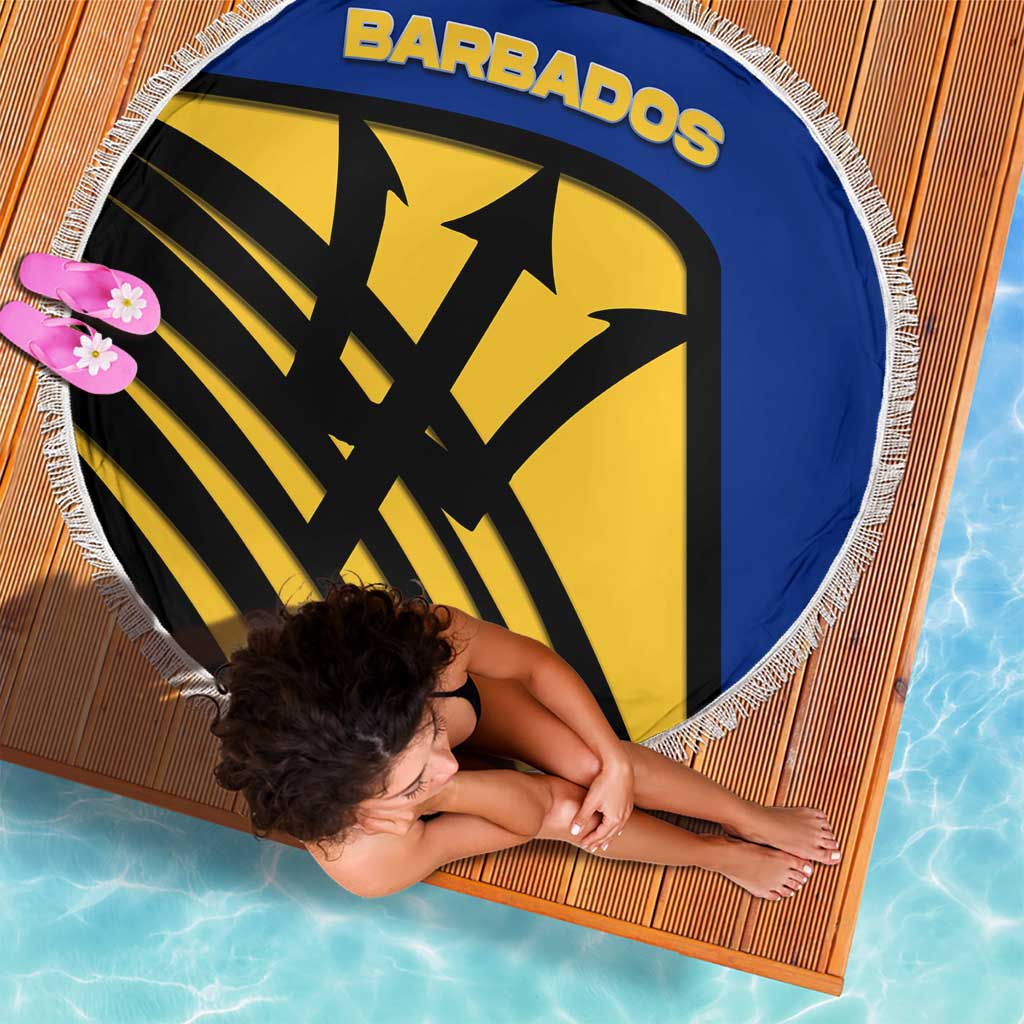 Barbados Flag and Coat of Arms Beach Blanket Blue Yellow Black Design with National Symbols - Wonder Print Shop