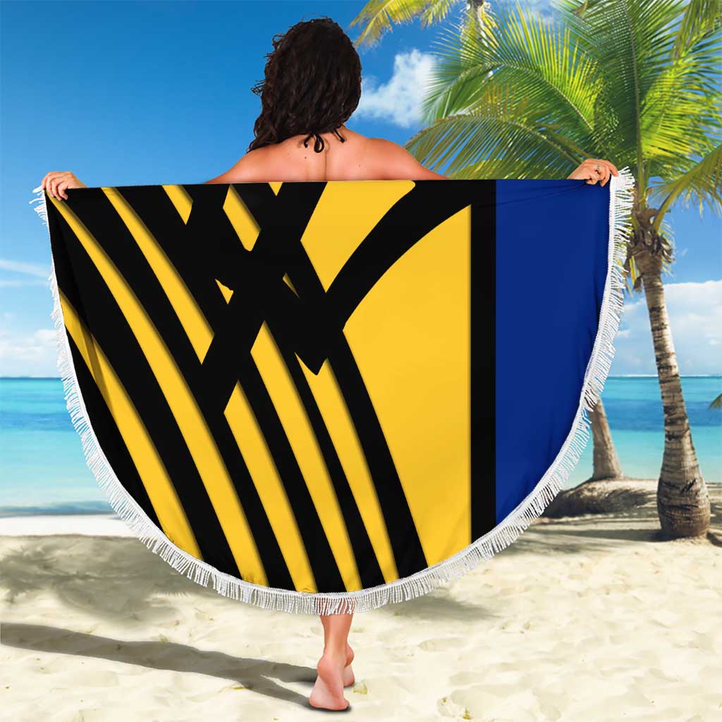 Barbados Flag and Coat of Arms Beach Blanket Blue Yellow Black Design with National Symbols - Wonder Print Shop