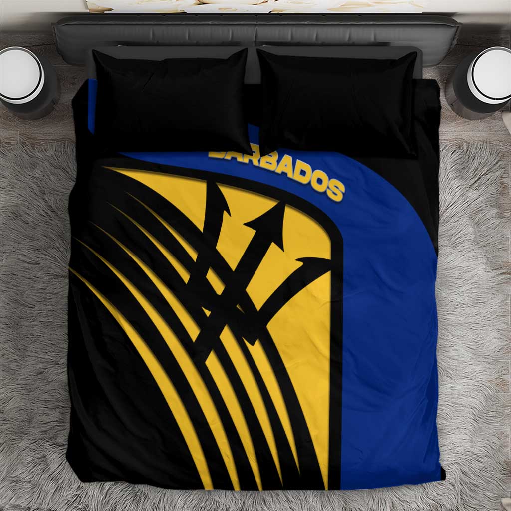 Barbados Flag and Coat of Arms Bedding Set Blue Yellow Black Design with National Symbols - Wonder Print Shop