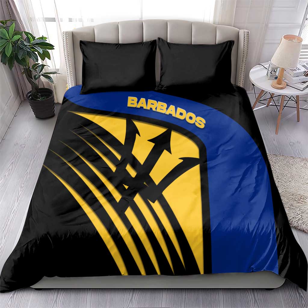 Barbados Flag and Coat of Arms Bedding Set Blue Yellow Black Design with National Symbols - Wonder Print Shop