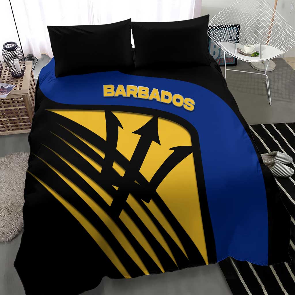 Barbados Flag and Coat of Arms Bedding Set Blue Yellow Black Design with National Symbols - Wonder Print Shop