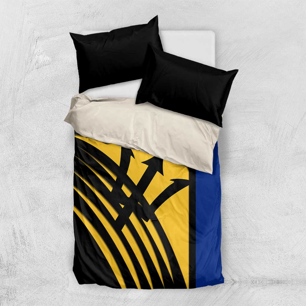 Barbados Flag and Coat of Arms Bedding Set Blue Yellow Black Design with National Symbols - Wonder Print Shop