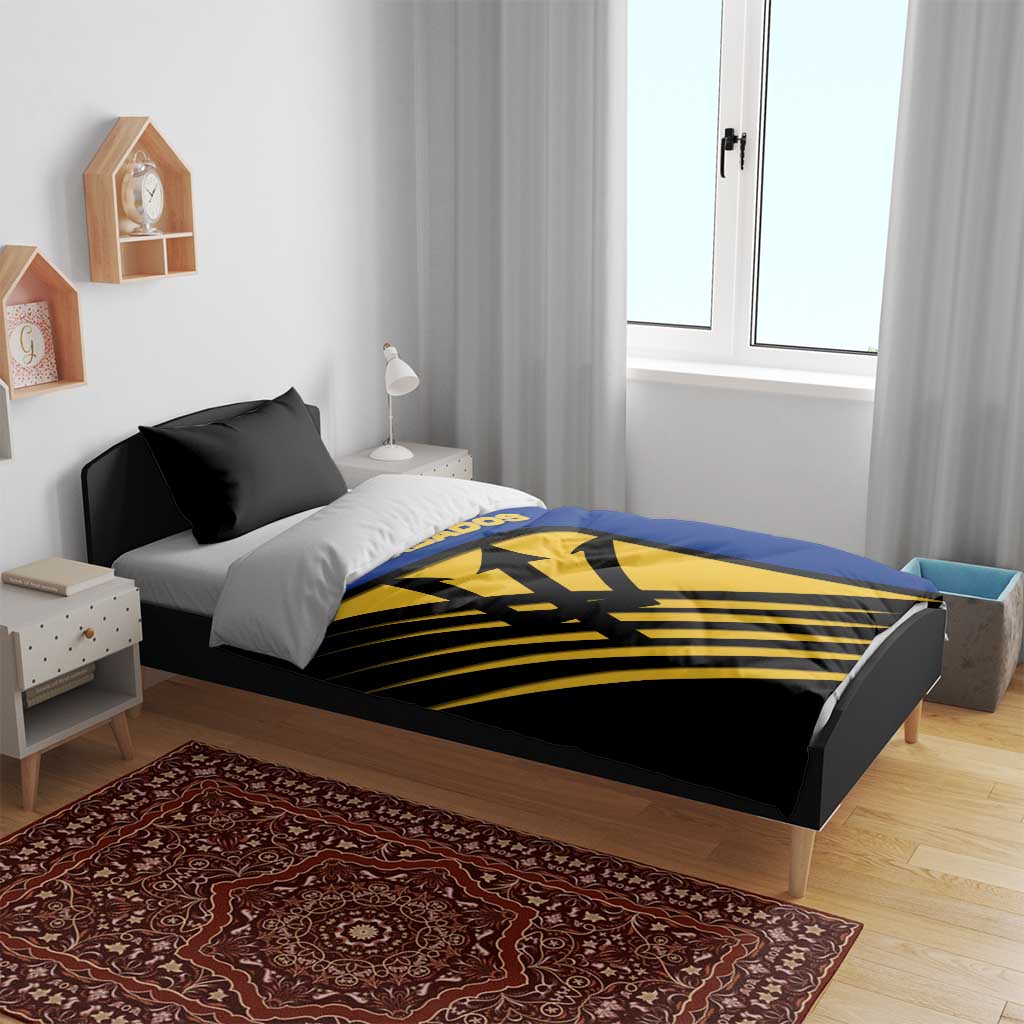 Barbados Flag and Coat of Arms Bedding Set Blue Yellow Black Design with National Symbols - Wonder Print Shop