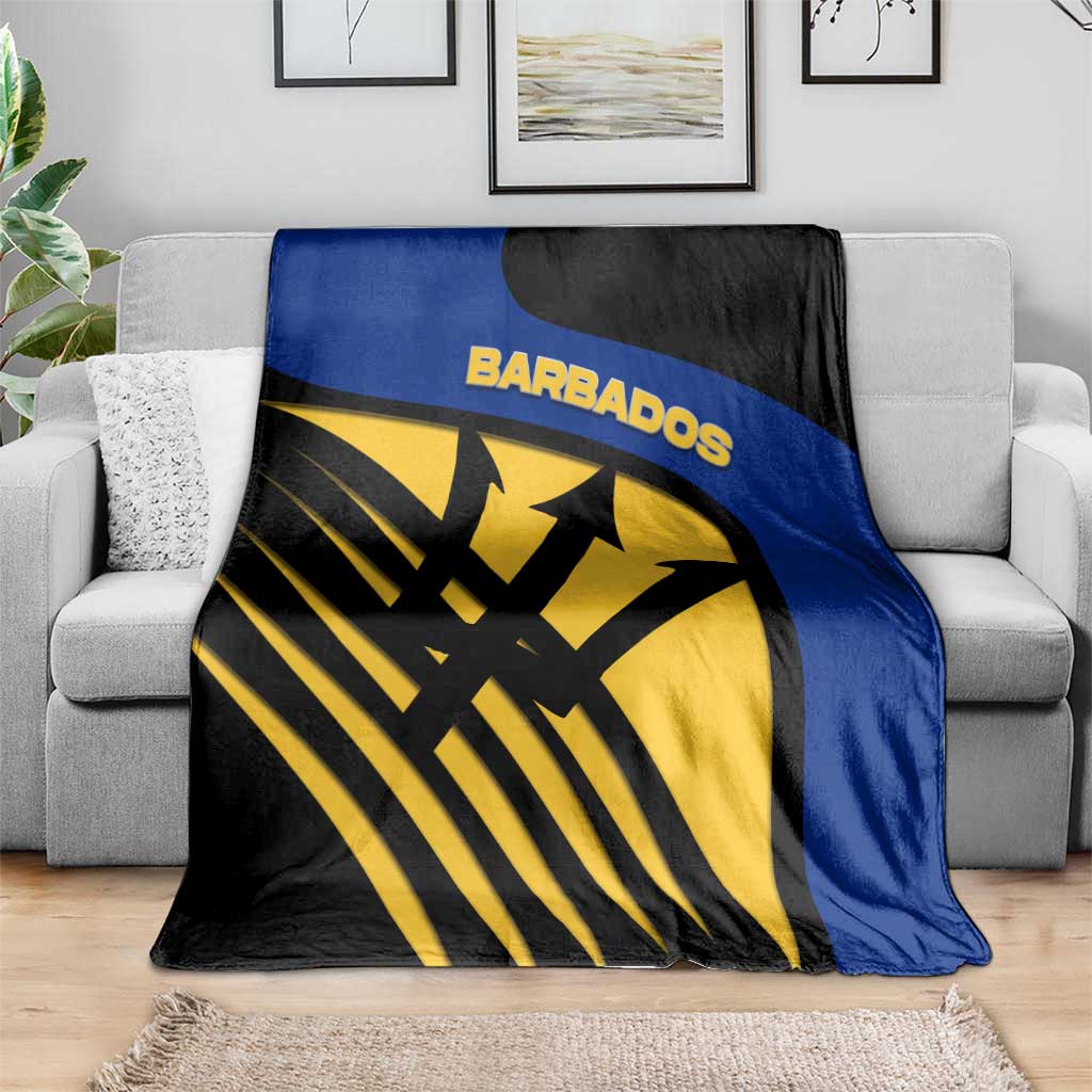 Barbados Flag and Coat of Arms Blanket Blue Yellow Black Design with National Symbols - Wonder Print Shop