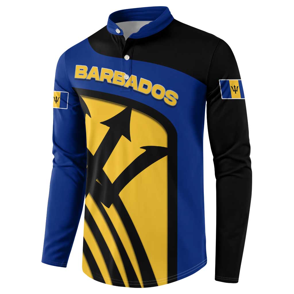 Barbados Flag and Coat of Arms Button Sweatshirt Blue Yellow Black Design with National Symbols - Wonder Print Shop