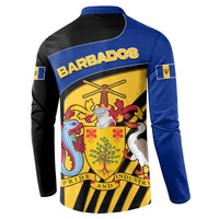 Barbados Flag and Coat of Arms Button Sweatshirt Blue Yellow Black Design with National Symbols - Wonder Print Shop