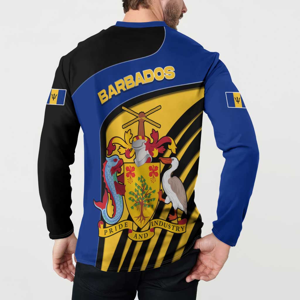 Barbados Flag and Coat of Arms Button Sweatshirt Blue Yellow Black Design with National Symbols - Wonder Print Shop