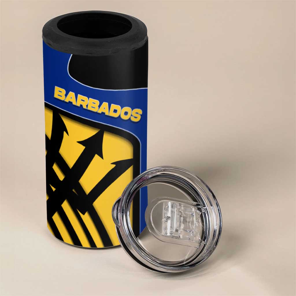 Barbados Flag and Coat of Arms 4 in 1 Can Cooler Tumbler Blue Yellow Black Design with National Symbols - Wonder Print Shop