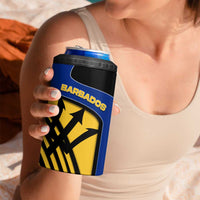 Barbados Flag and Coat of Arms 4 in 1 Can Cooler Tumbler Blue Yellow Black Design with National Symbols - Wonder Print Shop