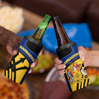 Barbados Flag and Coat of Arms 4 in 1 Can Cooler Tumbler Blue Yellow Black Design with National Symbols - Wonder Print Shop