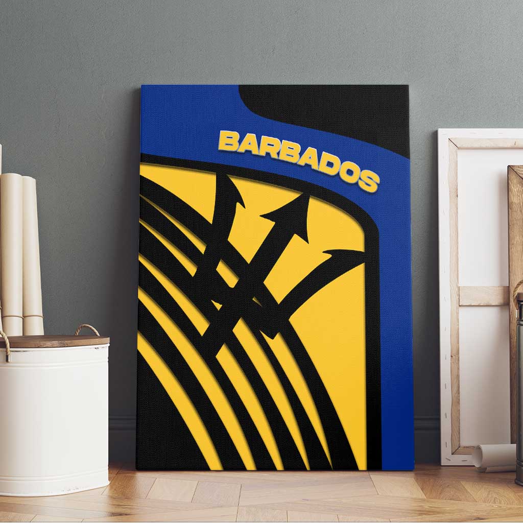 Barbados Flag and Coat of Arms Canvas Wall Art Blue Yellow Black Design with National Symbols - Wonder Print Shop