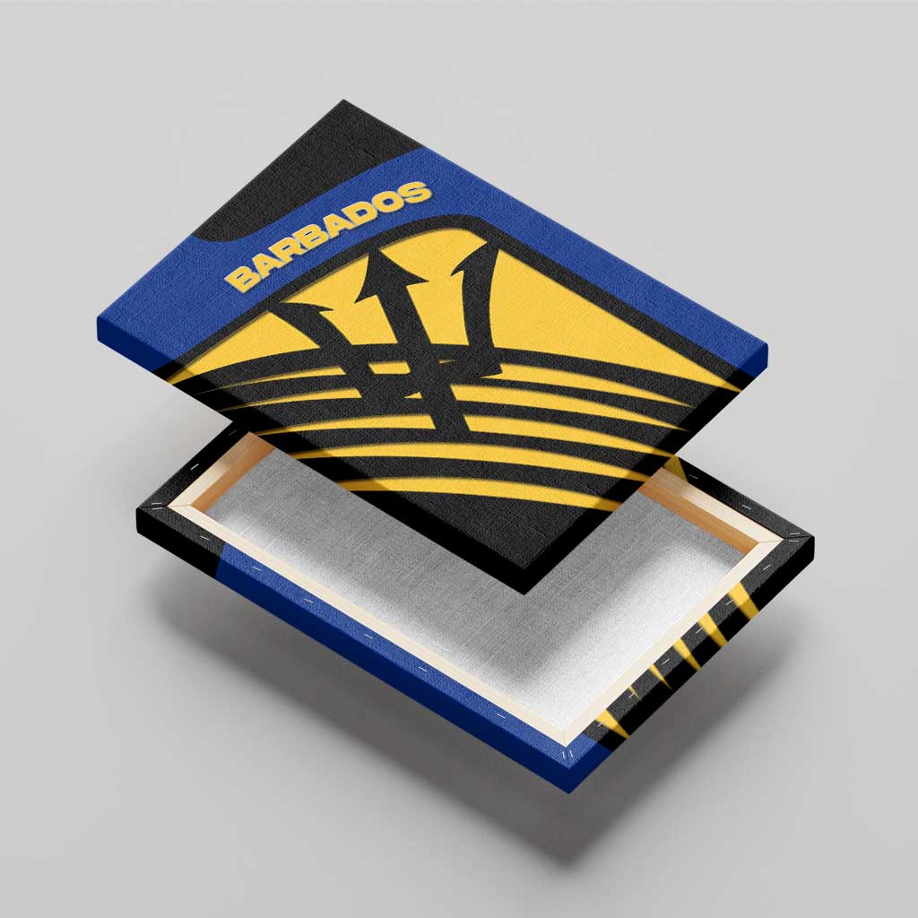 Barbados Flag and Coat of Arms Canvas Wall Art Blue Yellow Black Design with National Symbols - Wonder Print Shop