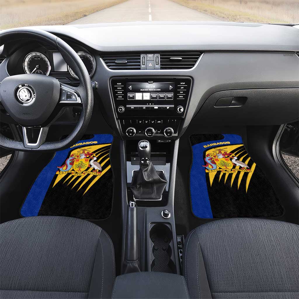 Barbados Flag and Coat of Arms Car Mats Blue Yellow Black Design with National Symbols - Wonder Print Shop