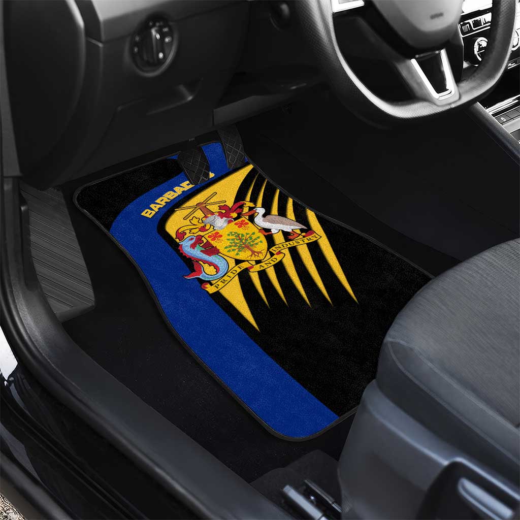 Barbados Flag and Coat of Arms Car Mats Blue Yellow Black Design with National Symbols - Wonder Print Shop