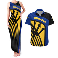 Barbados Flag and Coat of Arms Couples Matching Tank Maxi Dress and Hawaiian Shirt Blue Yellow Black Design with National Symbols - Wonder Print Shop