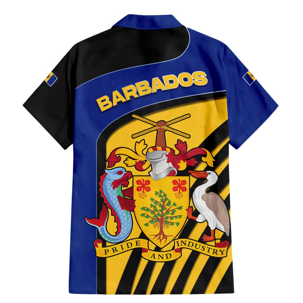 Barbados Flag and Coat of Arms Family Matching Mermaid Dress and Hawaiian Shirt Blue Yellow Black Design with National Symbols - Wonder Print Shop