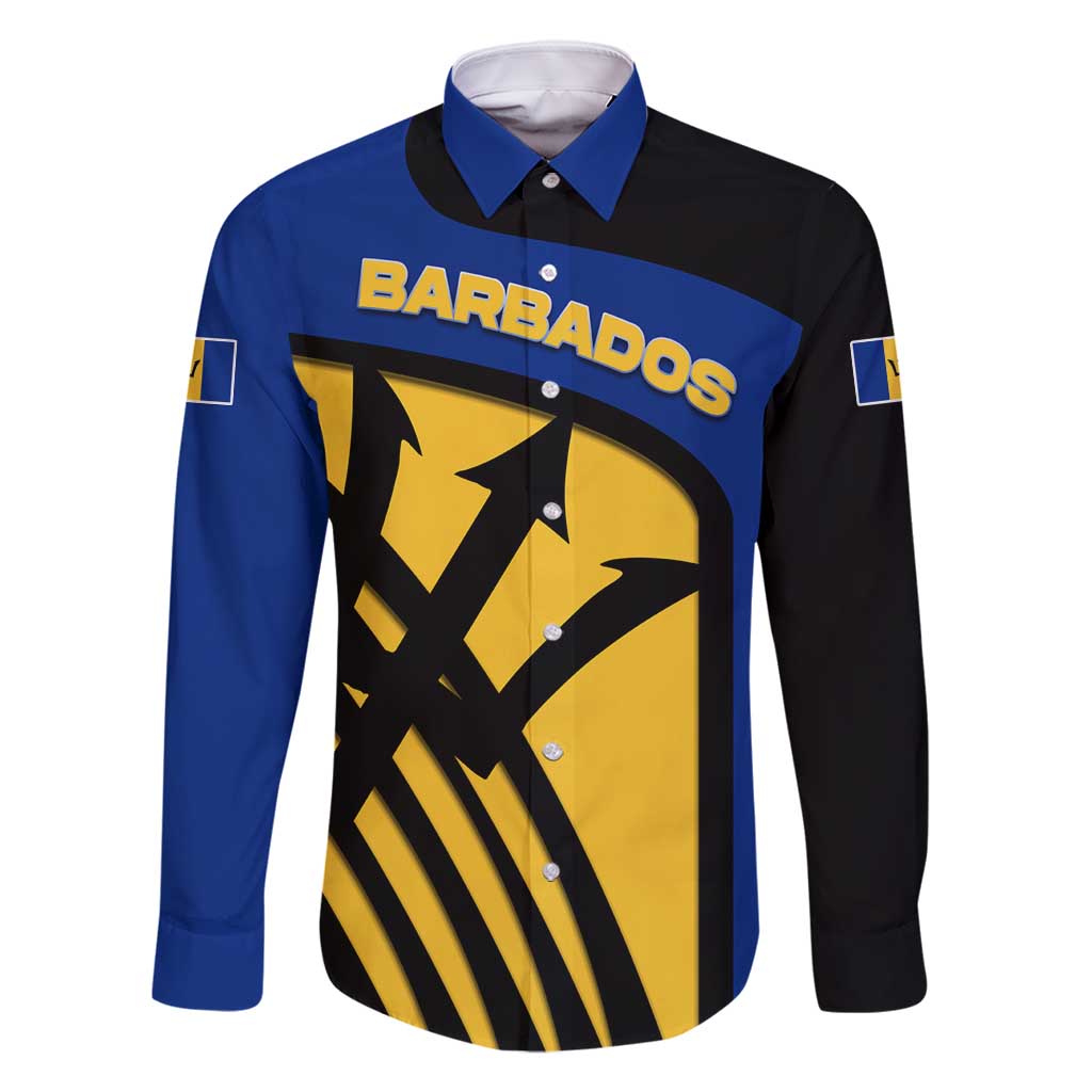 Barbados Flag and Coat of Arms Family Matching Mermaid Dress and Hawaiian Shirt Blue Yellow Black Design with National Symbols - Wonder Print Shop