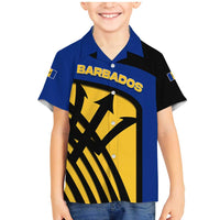 Barbados Flag and Coat of Arms Family Matching Mermaid Dress and Hawaiian Shirt Blue Yellow Black Design with National Symbols - Wonder Print Shop