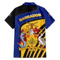 Barbados Flag and Coat of Arms Family Matching Off The Shoulder Long Sleeve Dress and Hawaiian Shirt Blue Yellow Black Design with National Symbols - Wonder Print Shop