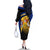 Barbados Flag and Coat of Arms Family Matching Off The Shoulder Long Sleeve Dress and Hawaiian Shirt Blue Yellow Black Design with National Symbols - Wonder Print Shop