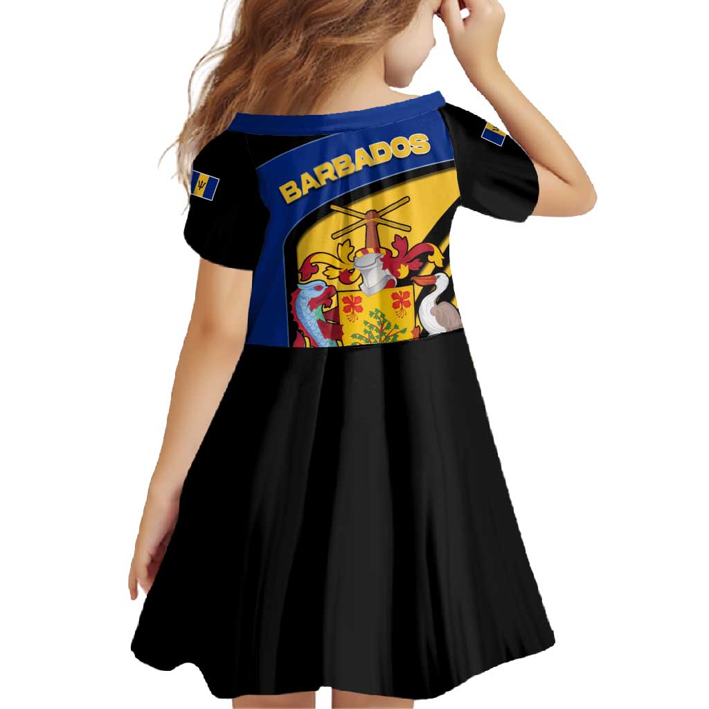 Barbados Flag and Coat of Arms Family Matching Off Shoulder Maxi Dress and Hawaiian Shirt Blue Yellow Black Design with National Symbols - Wonder Print Shop