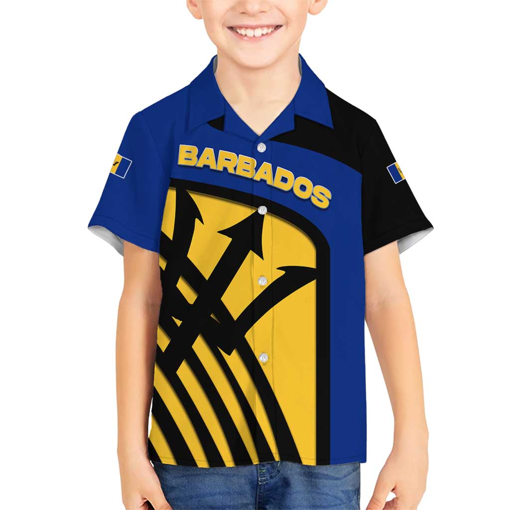 Barbados Flag and Coat of Arms Family Matching Off Shoulder Maxi Dress and Hawaiian Shirt Blue Yellow Black Design with National Symbols - Wonder Print Shop