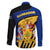 Barbados Flag and Coat of Arms Family Matching Off Shoulder Short Dress and Hawaiian Shirt Blue Yellow Black Design with National Symbols - Wonder Print Shop