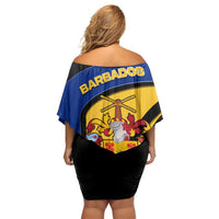 Barbados Flag and Coat of Arms Family Matching Off Shoulder Short Dress and Hawaiian Shirt Blue Yellow Black Design with National Symbols - Wonder Print Shop