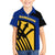 Barbados Flag and Coat of Arms Family Matching Off Shoulder Short Dress and Hawaiian Shirt Blue Yellow Black Design with National Symbols - Wonder Print Shop