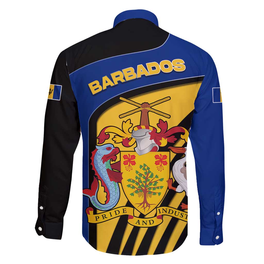 Barbados Flag and Coat of Arms Family Matching Short Sleeve Bodycon Dress and Hawaiian Shirt Blue Yellow Black Design with National Symbols - Wonder Print Shop