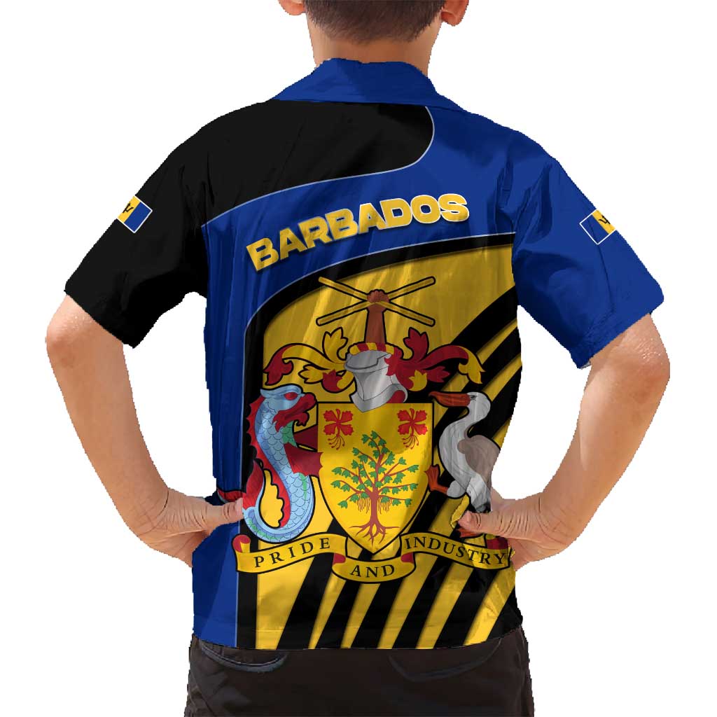Barbados Flag and Coat of Arms Family Matching Summer Maxi Dress and Hawaiian Shirt Blue Yellow Black Design with National Symbols - Wonder Print Shop