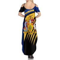 Barbados Flag and Coat of Arms Family Matching Summer Maxi Dress and Hawaiian Shirt Blue Yellow Black Design with National Symbols - Wonder Print Shop