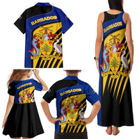 Barbados Flag and Coat of Arms Family Matching Tank Maxi Dress and Hawaiian Shirt Blue Yellow Black Design with National Symbols - Wonder Print Shop