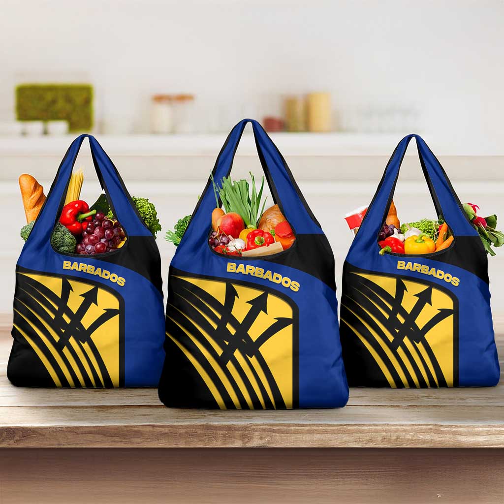 Barbados Flag and Coat of Arms Grocery Bag Blue Yellow Black Design with National Symbols - Wonder Print Shop