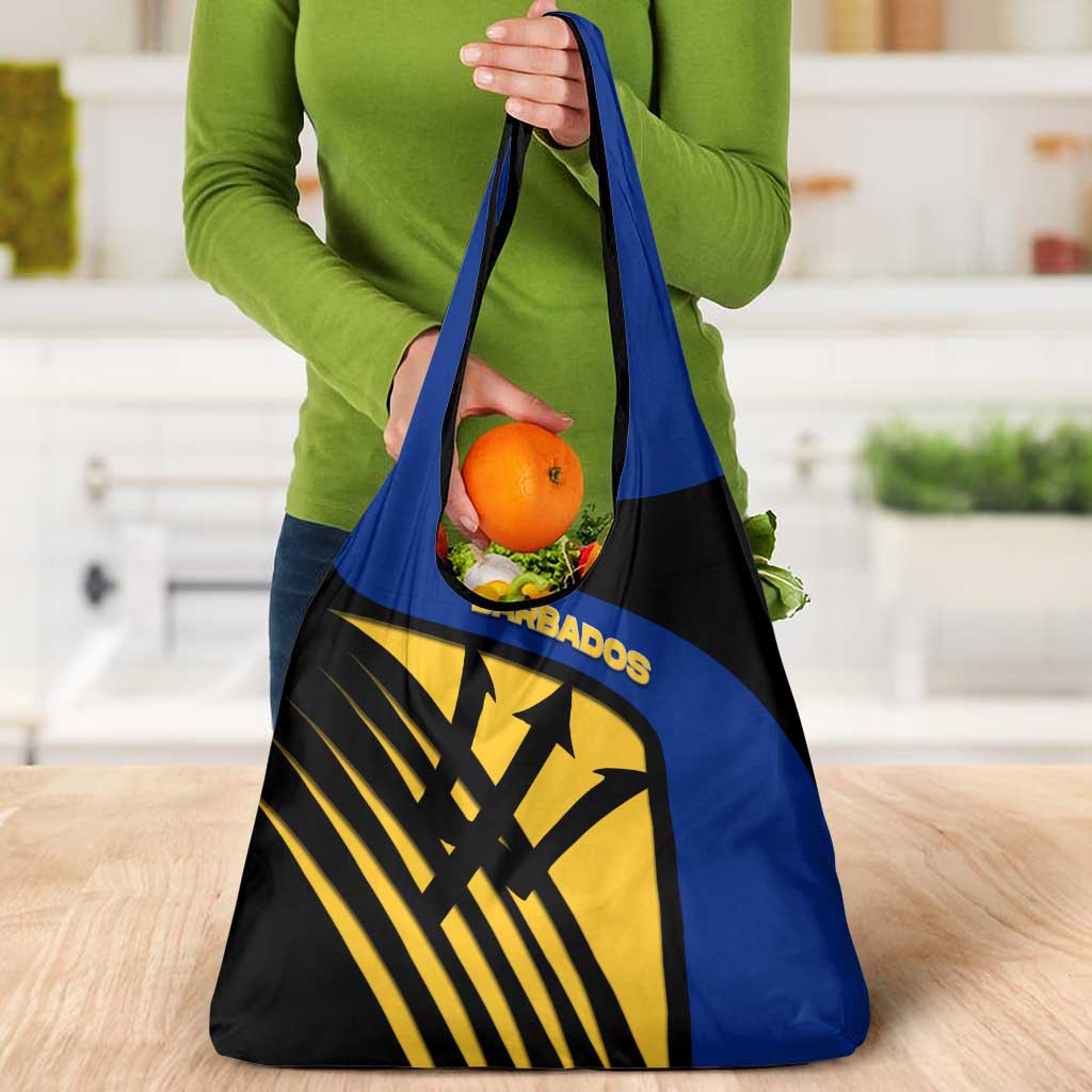 Barbados Flag and Coat of Arms Grocery Bag Blue Yellow Black Design with National Symbols - Wonder Print Shop